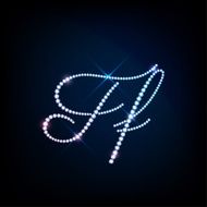 Diamond glittering letter F of sparkling brilliants