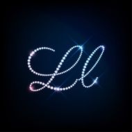 Diamond glittering letter L of sparkling brilliants