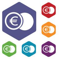 Euro coin rhombus icons