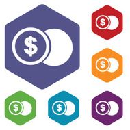 Dollar coin rhombus icons