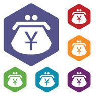 Yen purse rhombus icons