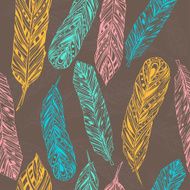 Seamless pattern with sketch style feathers