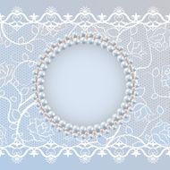 Template for wedding greeting card with lace and pearl frame