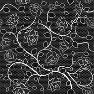 Lace seamless pattern with roses on black background
