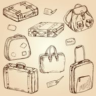 Hand drawn suitcases and bags for travel N2