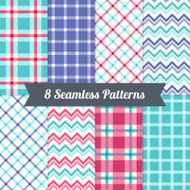 Set of Seamless Patterns with Chevron and Gingham