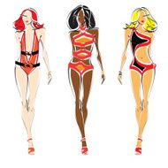 Three ladies in bathing suits
