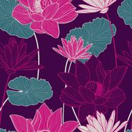 Vector seamless pattern with beautiful pink lotus flower