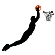 Black silhouettes of men playing basketball