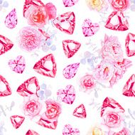 Pink diamonds peonies and roses vector print