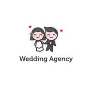 Vector cartoon bride and fiance logotype for wedding agency
