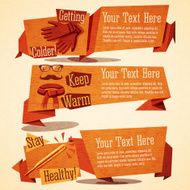 Cute autumn vintage stylized banners Icons of gloves hipster scarf