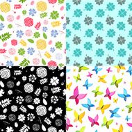 Abstract Natural Flower Seamless Pattern Background Set Vector I