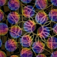 Star and rainbow spheres on black background