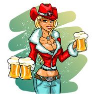 Sexy cowgirl with glasses of beer - Winter edition