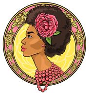 Portrait of beautiful woman in floral border