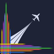 Plane silhouette on a blue background and bright corner frame