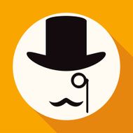 Bowler hat and moustache on white circle with