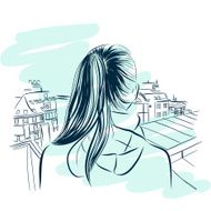 beautiful womans neck with city viev hand drawn vector illustration