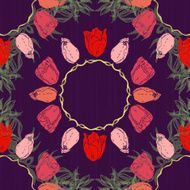 Seamless pattern of circular patterns with tulips