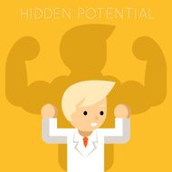 Hidden potential concept Businessman with strongman shadow