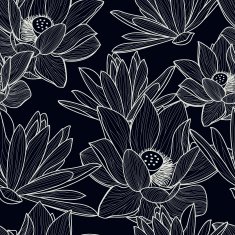Vector seamless pattern with hand drawn beautiful lotus flower