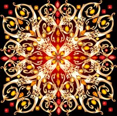 illustration background with gold pattern jewelery and precious stones