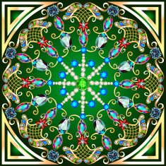illustration background with a circular gold ornaments precious stones