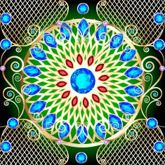 illustration background with a circular gold ornaments precious stones N2