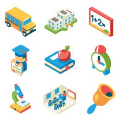 School university and education isometric 3d flat icons N2