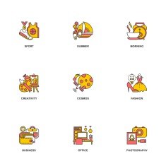 Compositional line icons colored