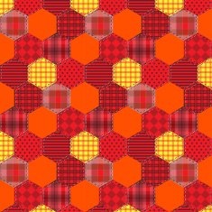 Seamless pattern patchwork orange fabrics hexagon