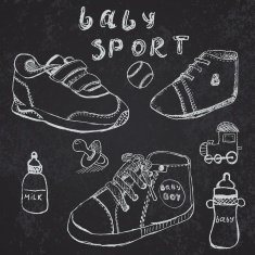 Baby shoes set sketch handdrawn on blackboard N2