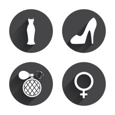 Wedding dress icon Women shoe sign Perfume N5