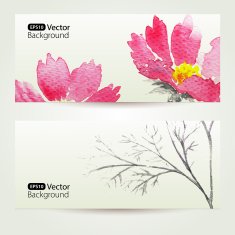Two floral watercolor banners with bouquet of pink flowers