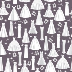 Wedding pattern with white dresses for bride on dark background