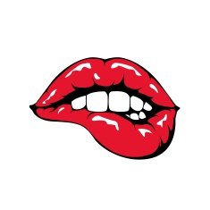 Red lips biting icon on white background