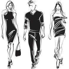 Three fashion models on the catwalk