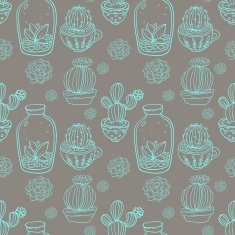 Succulents and cactus vector handpainted seamless pattern