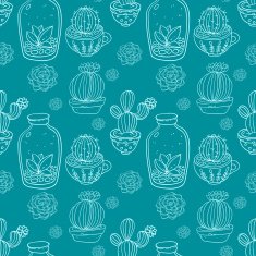 Succulents and cactus vector handpainted seamless pattern N2