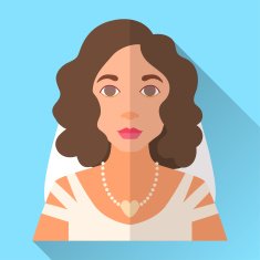Wedding day bride blue square flat icon with shadow
