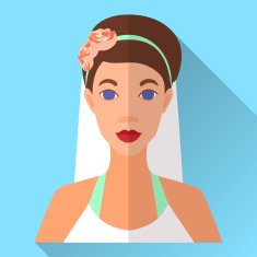 Wedding day bride blue square flat icon with shadow N5