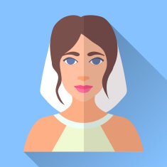 Wedding day bride blue square flat icon with shadow N7