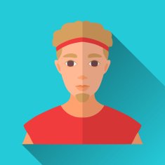Man in red sport shirt and headband square flat icon