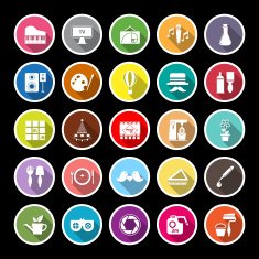 Art activity flat icons with long shadow