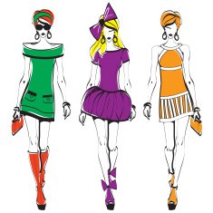 Three women in bright summer dresses