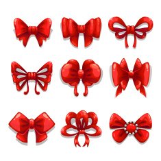 Cute red satin bows set vector isolated elements