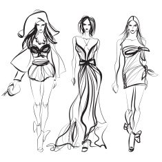 Line sketch of three fashion models