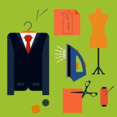 Tailor tools and accessories in flat style