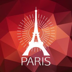 The Eiffel Tower label or logo over geometric background Paris